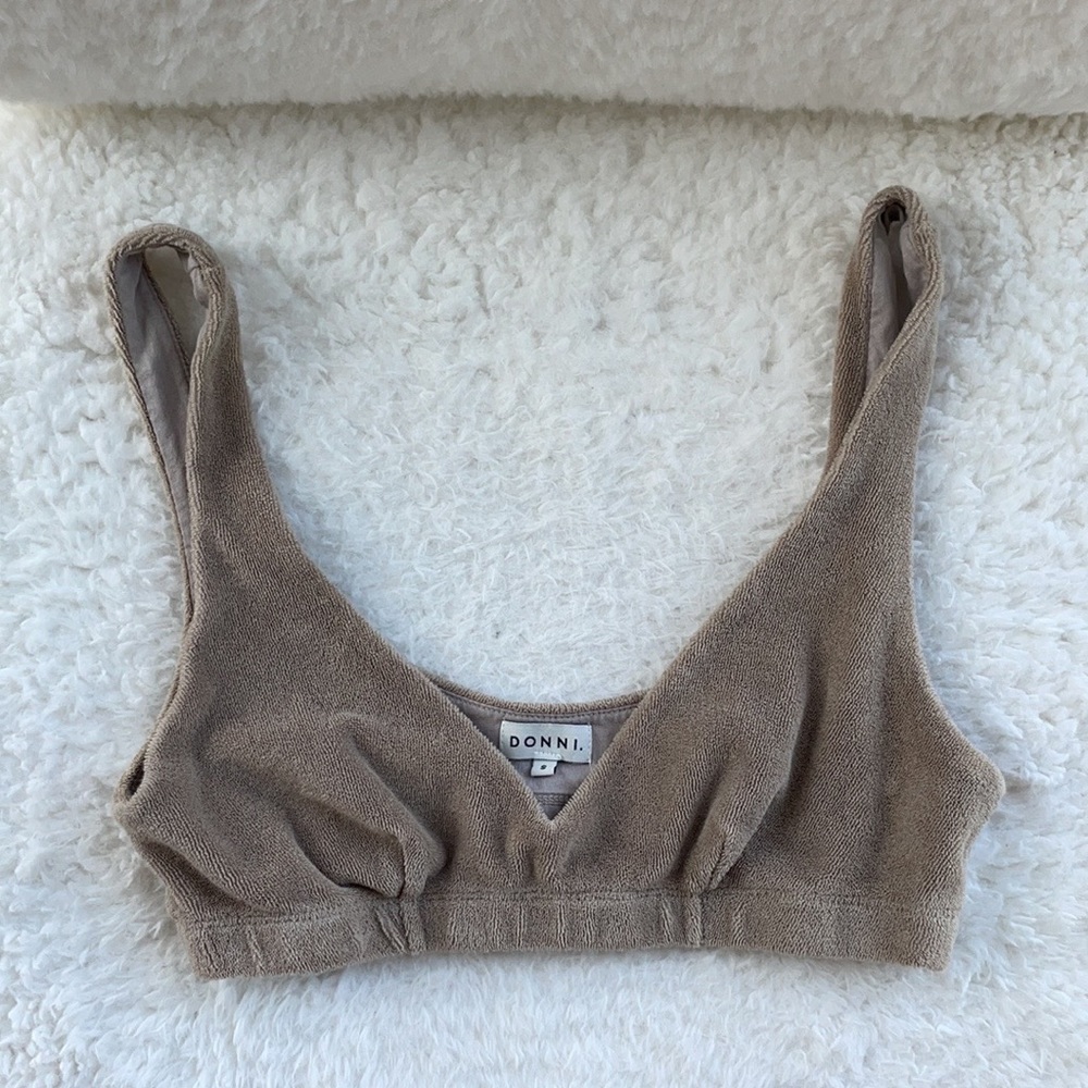 DONNI. Taupe Terry Crop Tank Top - Picture 2 of 7